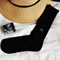 A93 出口款 黑色品牌运动商务男袜 高筒袜 纯棉男袜子 带刺绣