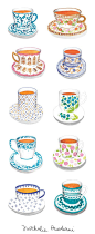 tea-cups-watercolor-illustrations by Nathalie Ouederni 