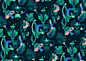 Tropical vector art Geometrical gradient green Flowers geometric vector fabric jacket clothing design