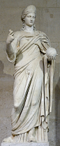 Statue of a goddess, probably Juno, restored as Urania. Marble, 2nd century AD (nose, mouth, neck, arms and feet are modern restorations). Louvre Museum.