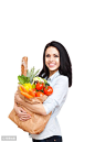 Woman holding a shopping bag full of vegetables - Originoo锐景创意 图片详情