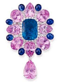 Pink and Blue Sapphire & Diamond brooch