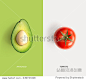 Creative layout made of tomato and avocado. Flat lay. Food concept.