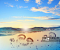 Sky and sea water wave with bubbles illustration - 创意图片 - 视觉中国