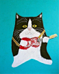 音乐,插画,Pepe Shimada,吉他,黑白猫