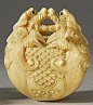 ivory Mokugyo Bell with Double Dragon Finial netsuke by Kyusai, late 19th century. Each dragon with inlaid eyes. Signed: Tetsugendo: