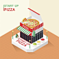披萨小屋立体模型蘸料餐牌食品插画