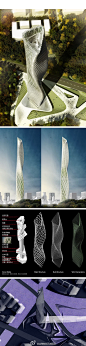 台湾Wind Tower】Decode Urbanism Office设计公司提出了一个概念性的摩天大楼设计方案。这幢楼高350米，位于台中市。建筑外形的灵感来自梅花，外墙由无数小型风力发电机组成，可以为整个建筑供电。发电机可以根据风向和风速大小随时改变，创造出百花齐放的效果