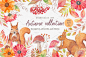 秋季果实蘑菇树叶自然植物松鼠花朵装饰背景插图PNG免抠设计素材