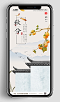 水墨秋分节气中国风传统24节气手机壁纸海报