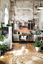 Gravity Home: Kitchen with exposed brick in a Warehouse Apartment by Hunting for George: 