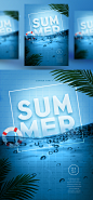 休闲度假 泳池 救生圈 蕨类 夏日主题海报PSD_平面设计_海报