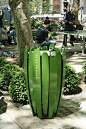 Elegant botanical-themed trash and litter receptacles in Bryant Park, NYC designed by Ignacio Ciocchini. Click image for details & visit the slowottawa.ca  boards >> http://www.pinterest.com/slowottawa