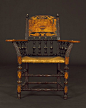 A RARE VIERLANDER  EBONIZED AND MARQUETRY ARMCHAIR.  North German. Dated 1849.