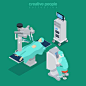 Robotic robot-assisted surgery patient medical hospital computer electronic modern equipment doctor operator. Flat 3d isometry style web site vector illustration. Creative people collection.