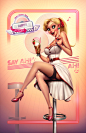 Diner Bombshell! : A vintage themed Pin-up Girl made for a Pin-up gallery on project 321: Fast Comics - Vol.2 on Catarse (a Kickstarter sort of crowdfunding).