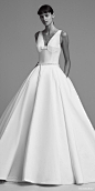 viktor and rolf fall 2018 bridal sleeveless v neck minimal ball gown wedding dress (8) v pockets minimal clean modern romantic