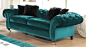 Turquoise Blue Velvet Sofa Suite with Black Cushions - Haysom Interiors