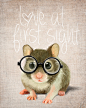 A small mouse with glasses on a rustic background (print 10x12) Illustration fine art giclée prints