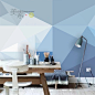 定制素色三角几何大色块蓝色灰色创意现代简约服装店橱窗墙纸壁画-淘宝网