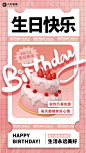 蛋糕生日快乐粉色渐变3d海报模板图片-在线PS设计素材下载-千库编辑
