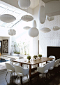 My Design Aesthetic / fave // lighting + huge fireplace makes me giddy. #diningroom #white