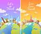 扁平化卡通世界旅游旅行景点建筑风景海报banner平面设计背景矢量h5动画素材地球 