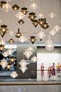 Chodov Shopping Center | Lasvit : Overall 69 chandeliers sweeten the spaces of the Chodov department store in Prague. The sculpture responds to music and therefore presents an unusual experience combining light and music. The design of the chandeliers was