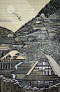 日本当代雕版大师Ray Morimura创作的木刻版画,清晰并且具有现代感的萧条,线条精细,从他的作品里可以看到他对古老习俗和神道的信仰。