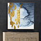 新中式装饰画金色蓝色色块泼墨抽象油画有框画挂画中国风水墨壁画-淘宝网