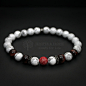 Mens Bracelet, Stretch bracelet, Unisex Jewelry for Christians, Annekoru, Matte Armband, Eskumuturreko, Christmas Gift :  This handmade stretch bracelet is made with 8mm White Howlite, Tigers Eye and Red Variscia beads featuring gunmetal spacer beads with