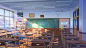 Classroom, Arseniy Chebynkin : This image done in collaboration with my friend and colleague https://www.artstation.com/artist/vvcephei He create this beautiful 3d scene, my work here is render compositing, color and light post process + stylization.Bac