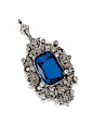 SAPPHIRE AND DIAMOND PENDANT. Set at the centre with a cushion-shaped sapphire, within an open work frame of stylised floral design set with cushion-shaped and rose-cut diamonds, the pendant fitting set with single-cut stones.