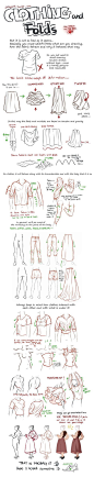 Illustration showing how to draw fabric folds and drape.  Drawing folds and wrinkles in fabric is hard - this image shows how do it right.