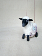 Clara - Felt Sheep. Art Puppet Handmade Marionette Stuffed Animal Felted Toy, mteam. white black neutral  purple .  MADE TO ORDER.