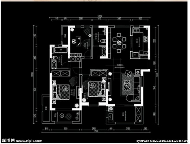 三室高层户型CAD平面方案