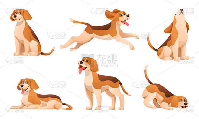 一套各种姿势的猎犬卡通片