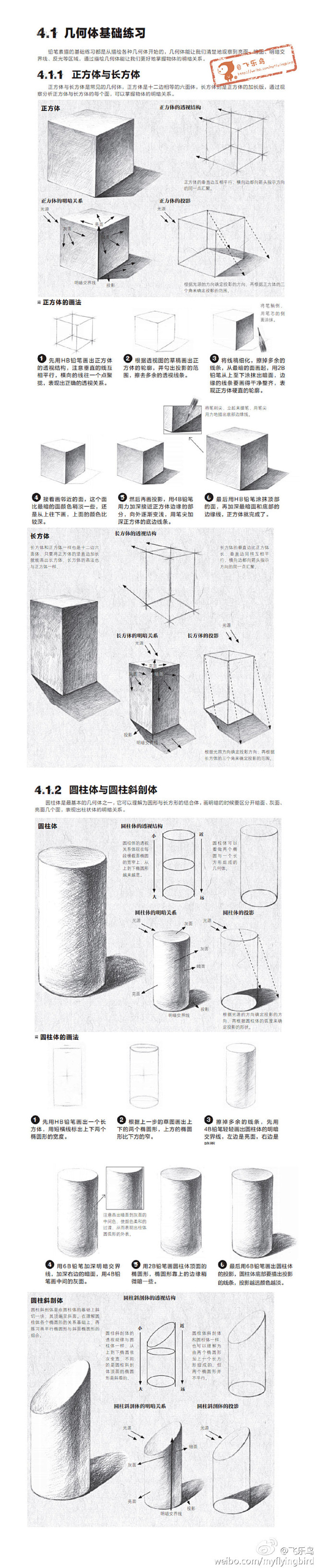 素描教程几何体临摹练习 来自飞乐鸟 - ...