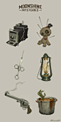 Moonshine Mysteries Props Batch 01, Wavenwater Michael Guimont : Hey folks, here are some props i've been doing to try a couple of different things like brushes, workflow and such. i'm trying to do things in a more fluid way that relies less on complex la