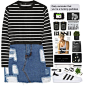 A fashion look from December 2015 featuring striped shirt, denim skirt and black and white shoes. Browse and shop related looks.