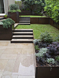 clean concrete steps, retaining wall: