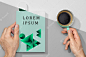 Flat lay hands holding book mock-up and coffee Free Psd