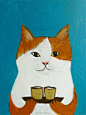 绘画｜Pepe Shimada画的猫有着不同的花色和脸孔，更有趣的是，每只猫都一本正经的做着人做的事情！洗头、喝茶、骑马、弹吉他、潜水、打碟……Pepe十分喜欢在旅行中作画，却也在作画中旅行。办过许多画展，出版过书和唱片，这一切都和猫有关。60张吐血多图：http://t.cn/8sHVs4h http://t.cn/zQDjyDH