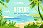 Vector illustration in trendy flat and linear style - background with copy space for text - plants, leaves, palm trees and sky - beach landscape royalty-free vector illustration in trendy flat and linear style background with copy space for text plants le