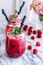 Raspberry-Rhubarb Bellini Smoothie w- Blueberries (Virgin...or not so Virgin) (VIDEO) | halfbakedharvest.com