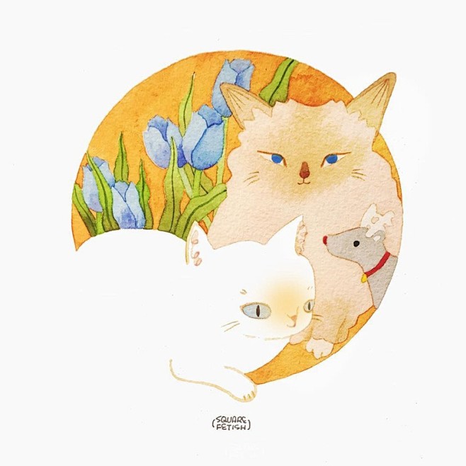 猫咪清新手绘插画
