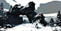 Snow Rider, Andy Walsh : Started out as the black and white thumbnail then painted up in Photoshop. Horse is Daz, rider is a hacked up photo + paint.