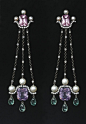 A Pair of Natural Pearl, Tourmaline, Spinel and Diamond Ear Pendants by Nadia Morganthaler