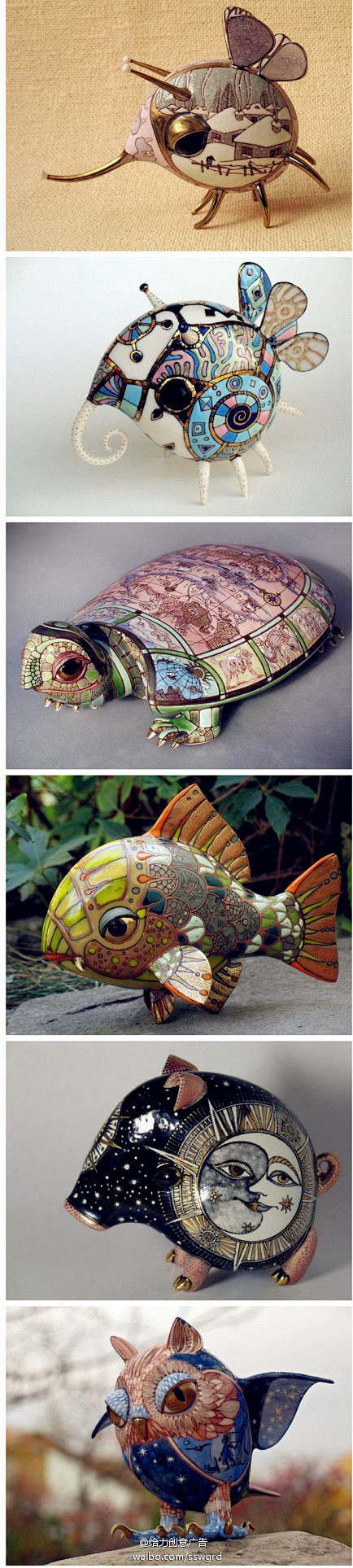 来自俄罗斯陶艺大师的作品，超萌的陶瓷小动...