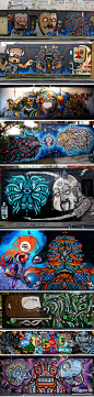 手绘工场：【街头墙绘】澳大利亚插画师、摄影师Beastman在世界各地的街头墙绘的作品极具个人风格和装饰性。